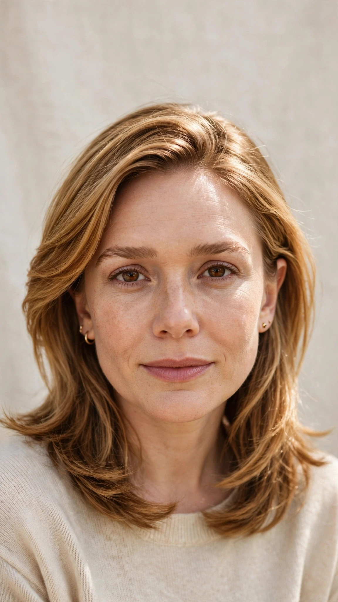 Olsen Tuck Hairstyles For Spring With Hair Tucked Behind The Ears With Airy Feathered Movement, Blunt Ends With Soft Layers And Warm Caramel Tones