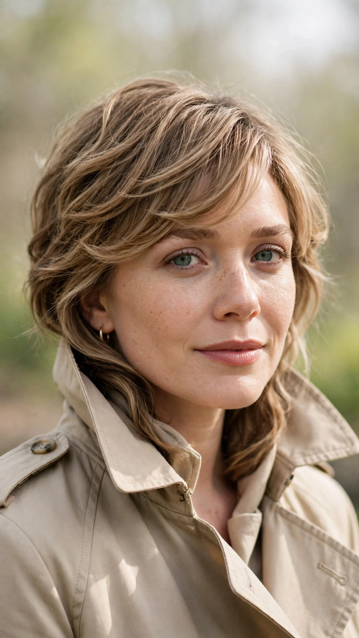 18 Olsen tuck hairstyles for spring with layered hair tucked into a collar That Are Chic, Fresh and Flattering 3 Olsen Tuck Hairstyles For Spring With Layered Hair Tucked Into A Collar With Gentle Tousled Texture, A Soft Side-Swept Fringe And A Fresh Salon Shine