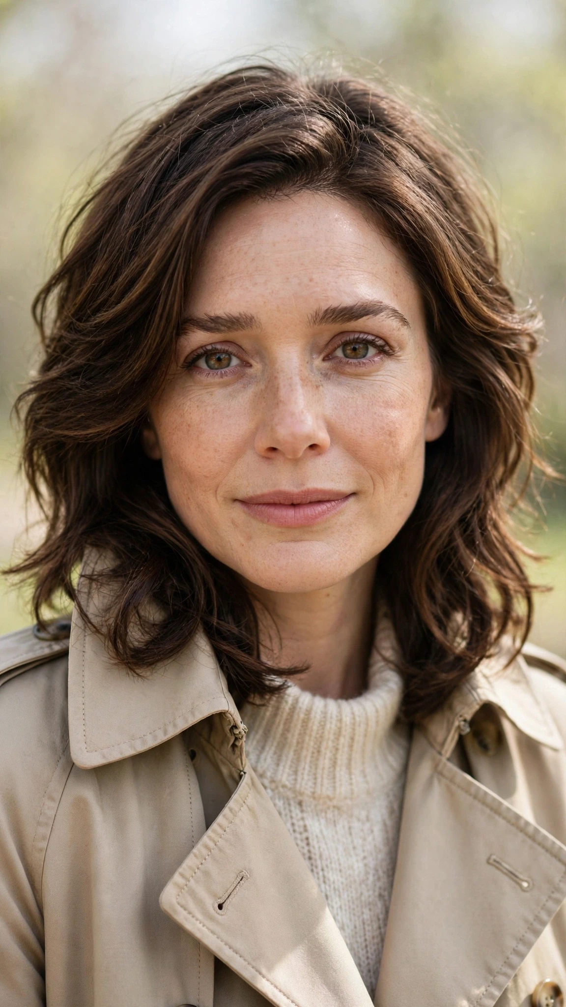 18 Olsen tuck hairstyles for spring with layered hair tucked into a collar That Are Chic, Fresh and Flattering 11 Olsen Tuck Hairstyles For Spring With Layered Hair Tucked Into A Collar With Gentle Tousled Texture, Graduated Layers And Natural Brunette Depth