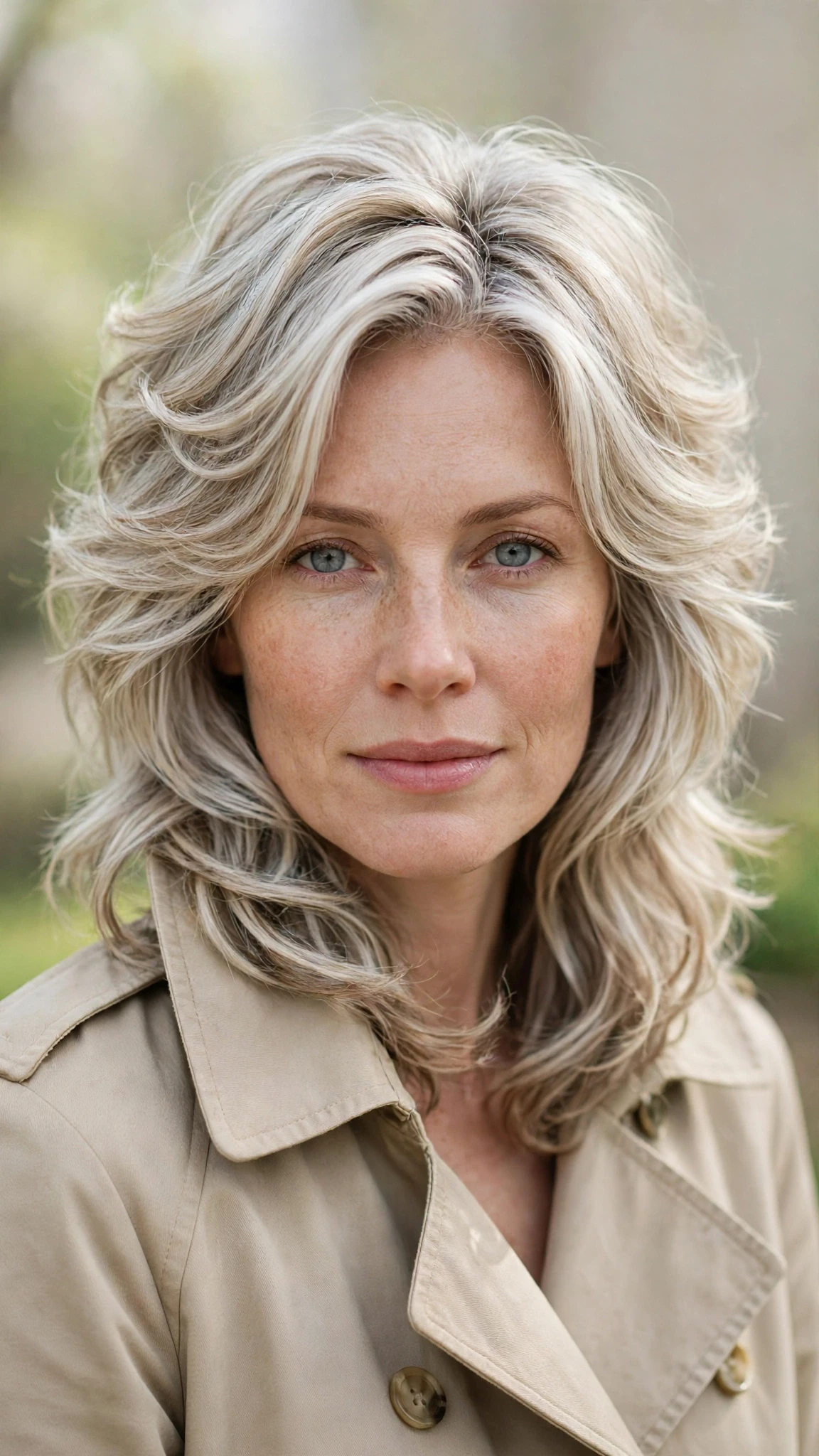 18 Olsen tuck hairstyles for spring with layered hair tucked into a collar That Are Chic, Fresh and Flattering 13 Olsen Tuck Hairstyles For Spring With Layered Hair Tucked Into A Collar With Bouncy Volume At The Roots, A Layered Shape That Moves And Silver-Blended Brightness