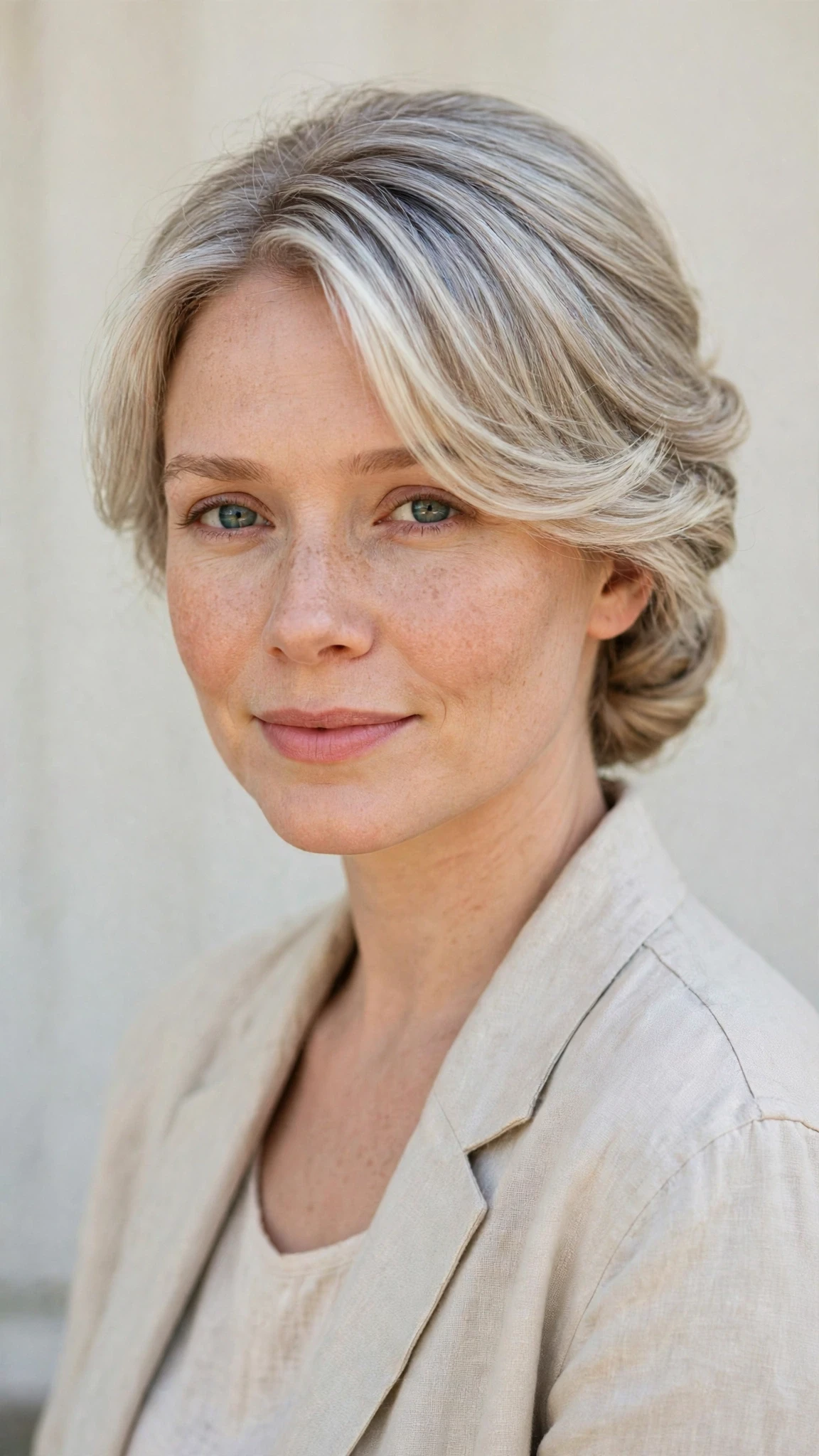 Olsen Tuck Hairstyles For Spring With Soft Waves And A Tucked Finish With Bouncy Volume At The Roots, A Soft Side-Swept Fringe And Silver-Blended Brightness