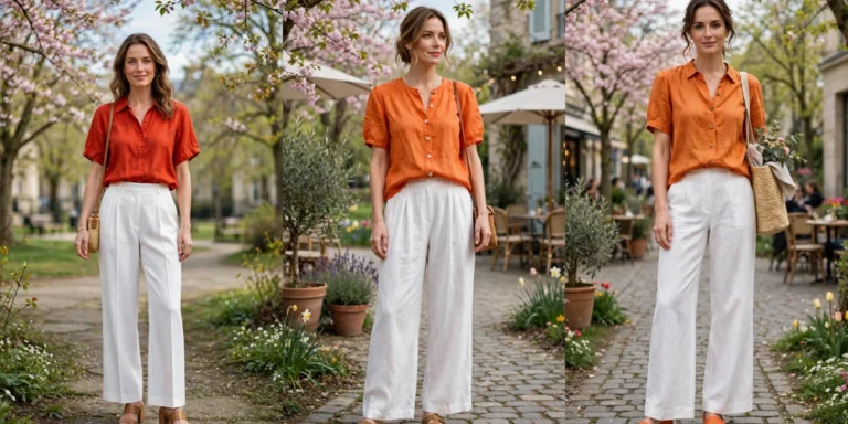 30 Orange Top and White Trouser Outfits for Spring Weekends That Are Fresh, Chic and Easy to Wear