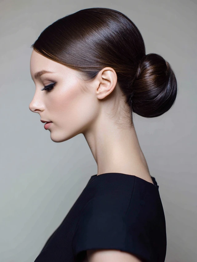 Sleek Centre-Part Low Bun
