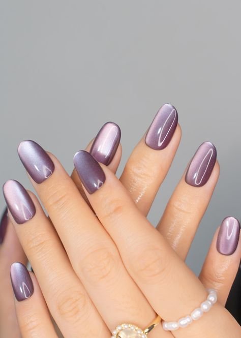Almond Light Plum Cat Eye Nails for January Evenings