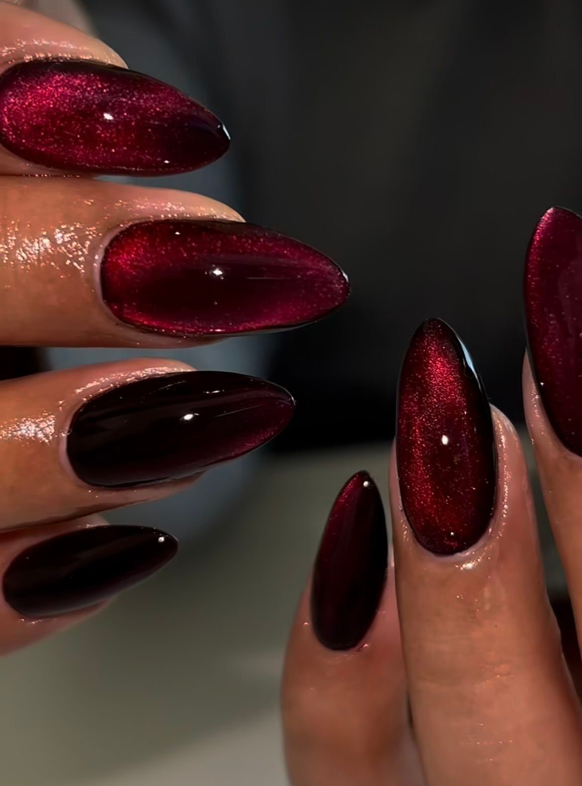 Almond Wine Plum Cat Eye Nails for January Evenings