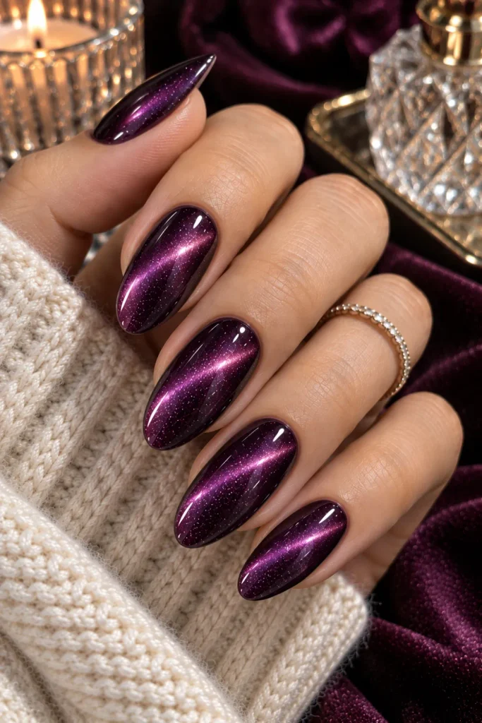 Almond Plum Cat Eye Nails for January Evenings