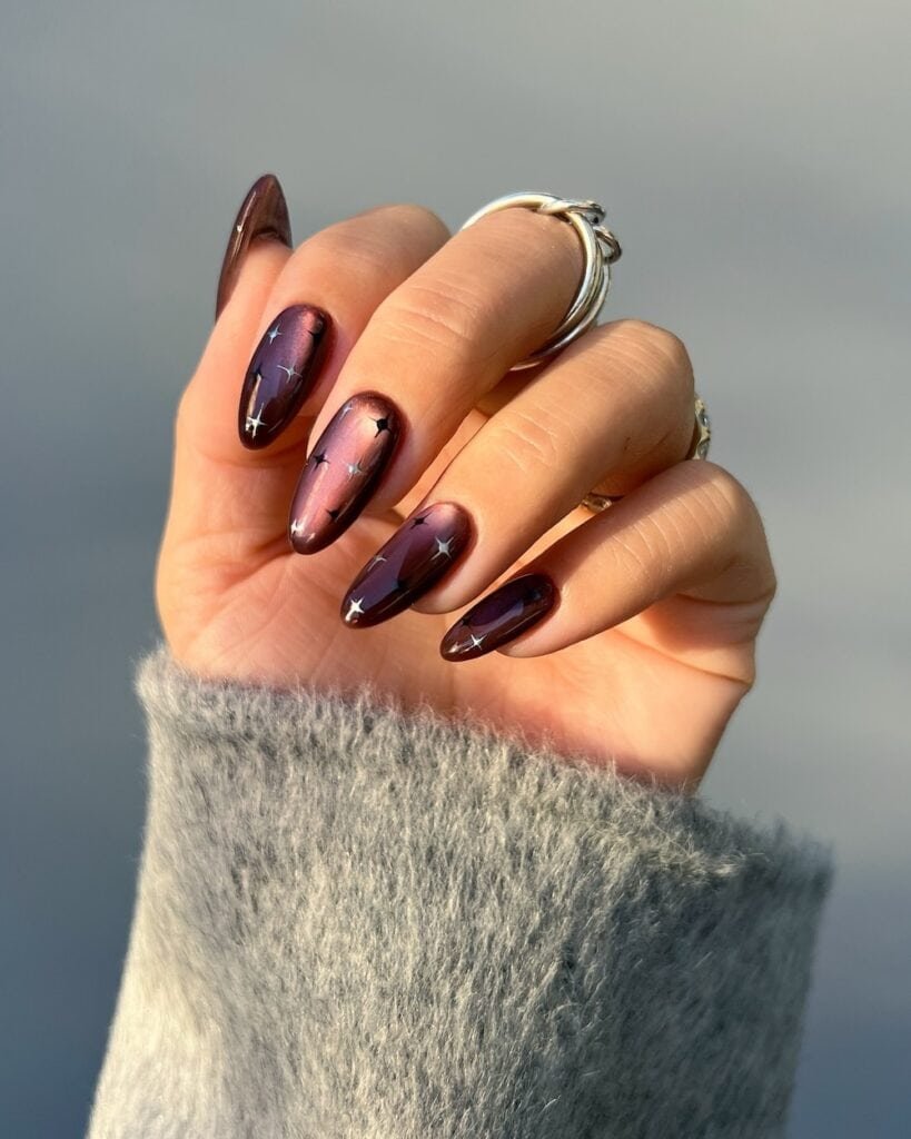 Almond Plum Cat Eye Nails for January Evenings