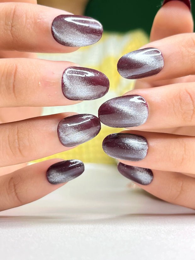 Silver Plum Cat Eye Nails for January Evenings