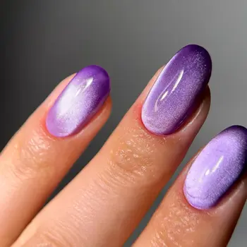 Oval Light Purple Cat Eye Nails for Winter Parties