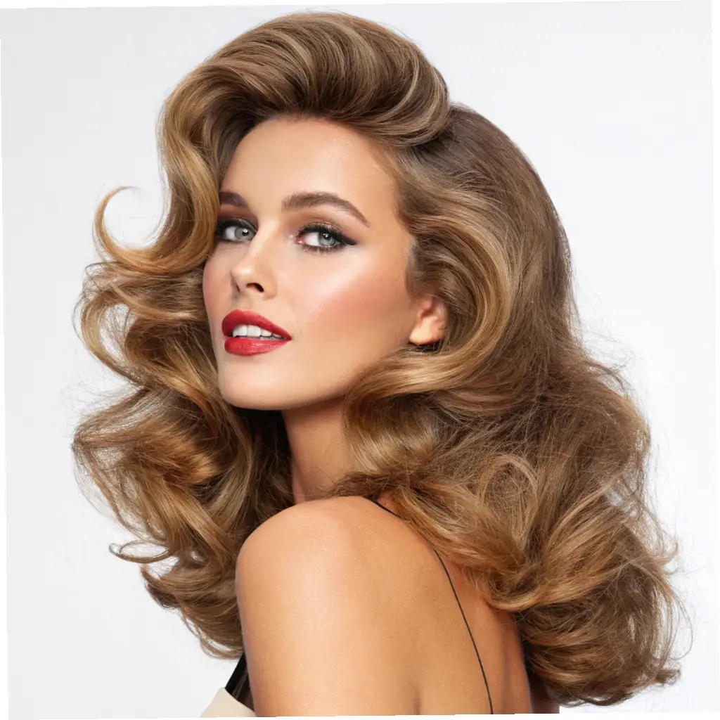 Glossy Blowout Curls with a Deep, Soft Parting