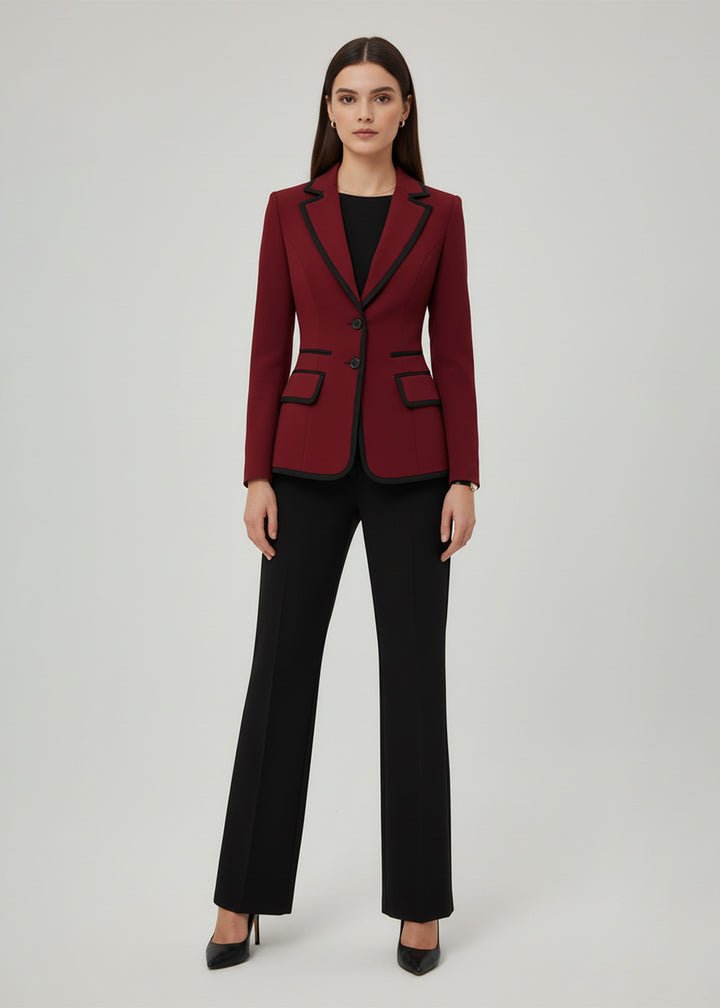 Burgundy Tuxedo Blazer with Black Trousers
