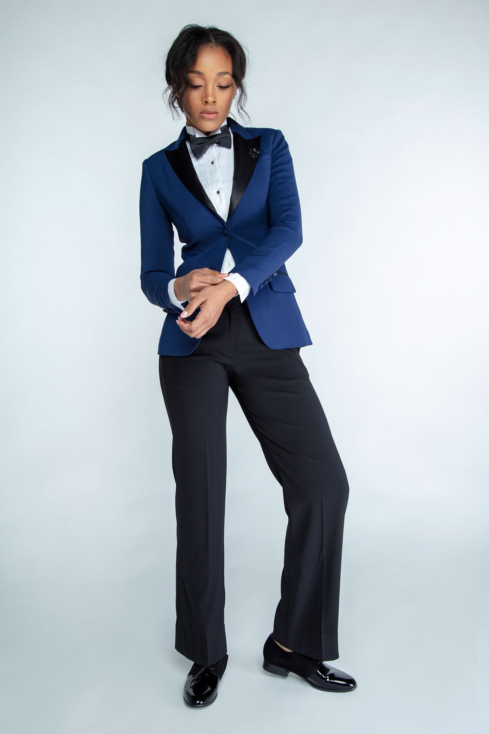 Blue Tuxedo Blazer with Black Trousers