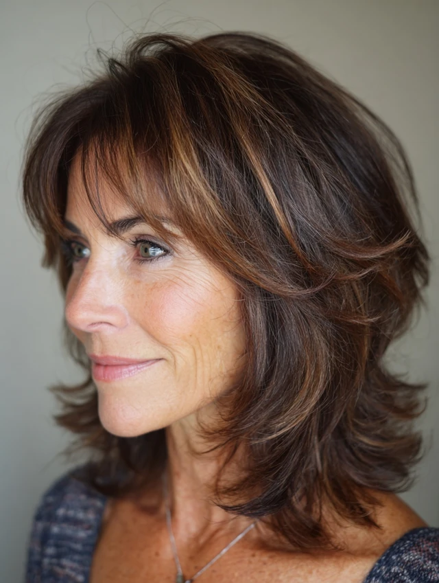 Warm Brunette Smooth Layered Blowout