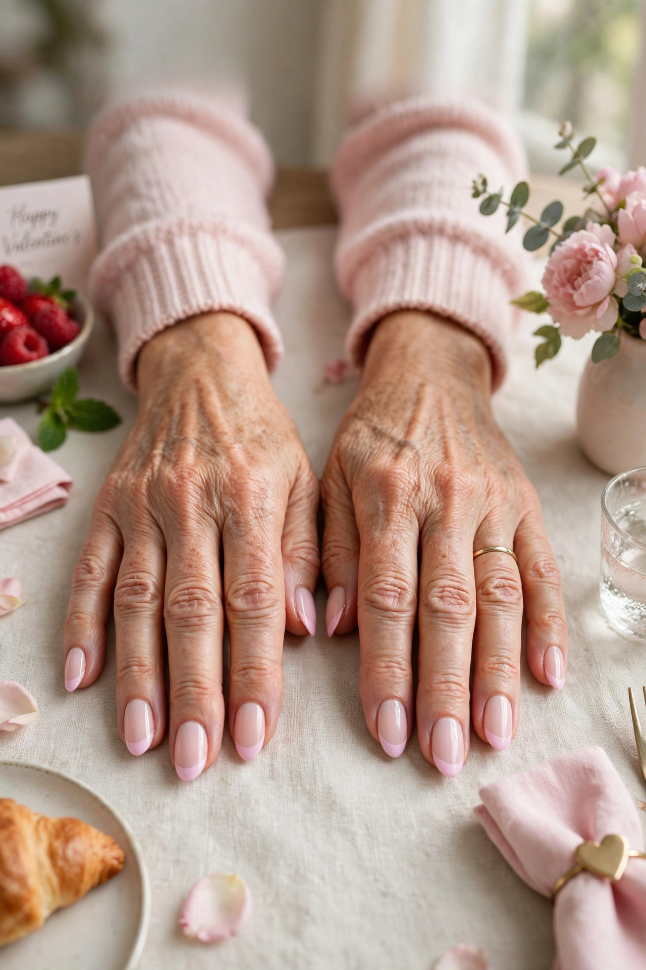 Pastel Pink Pastel Accent French Nails in Almond Shape with a Soft Ombré Fade
