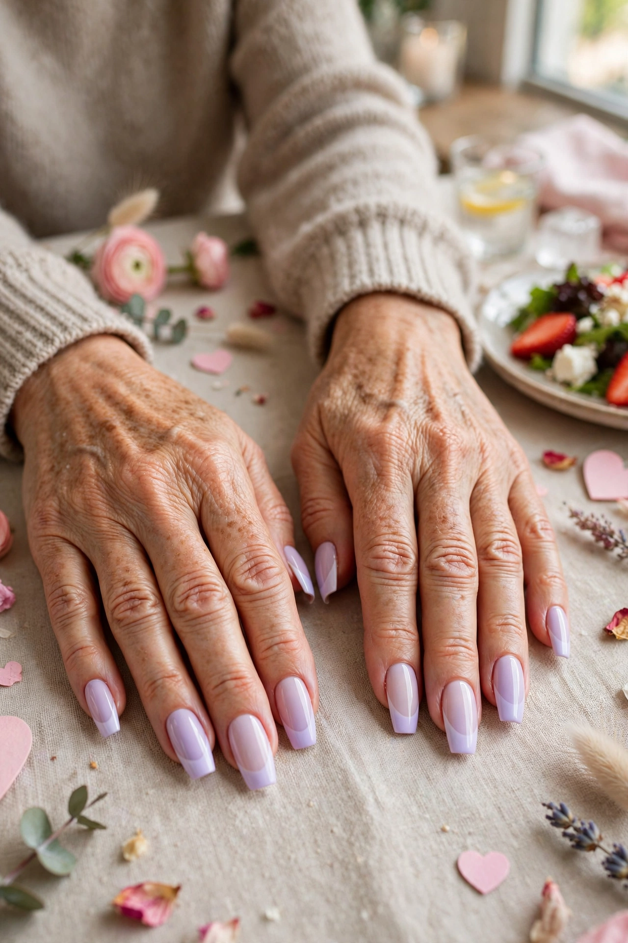 Pastel Lilac Pastel Accent French Nails in Coffin Shape with a Two-Tone Finish
