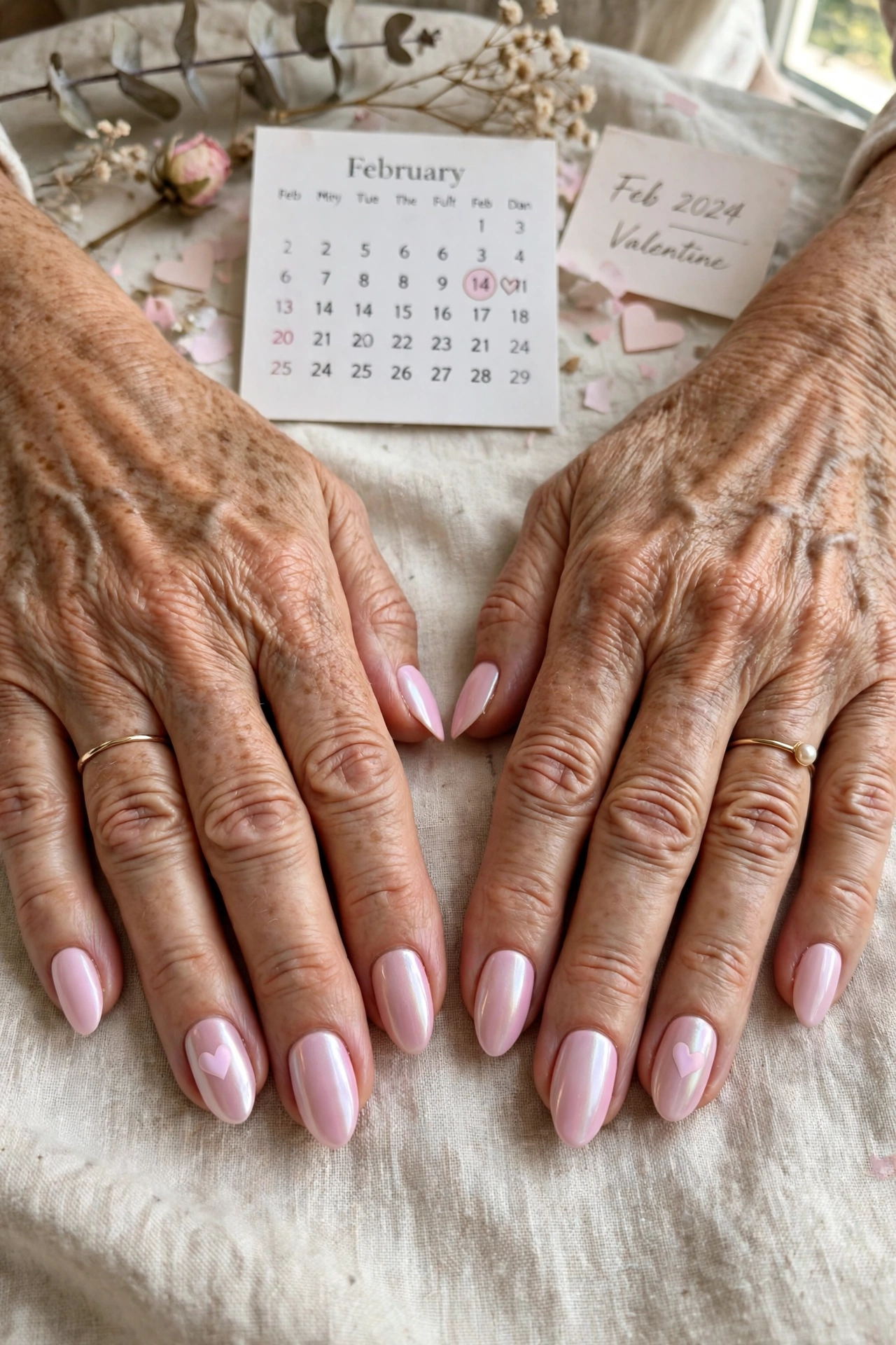 18 Pastel Valentine Accent Nails for Women over 50 for February Dates That Are Chic, Pretty and Easy to Wear 2 Pastel Pink Pastel Valentine Accent Nails in Almond Shape with a Chrome Shine