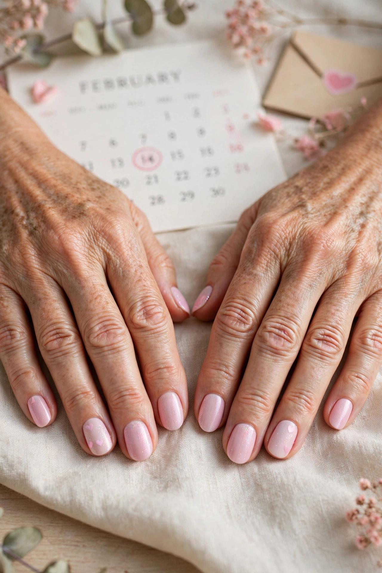 18 Pastel Valentine Accent Nails for Women over 50 for February Dates That Are Chic, Pretty and Easy to Wear 5 Pastel Pink Pastel Valentine Accent Nails in Round Shape with a Sheer Shimmer Layer