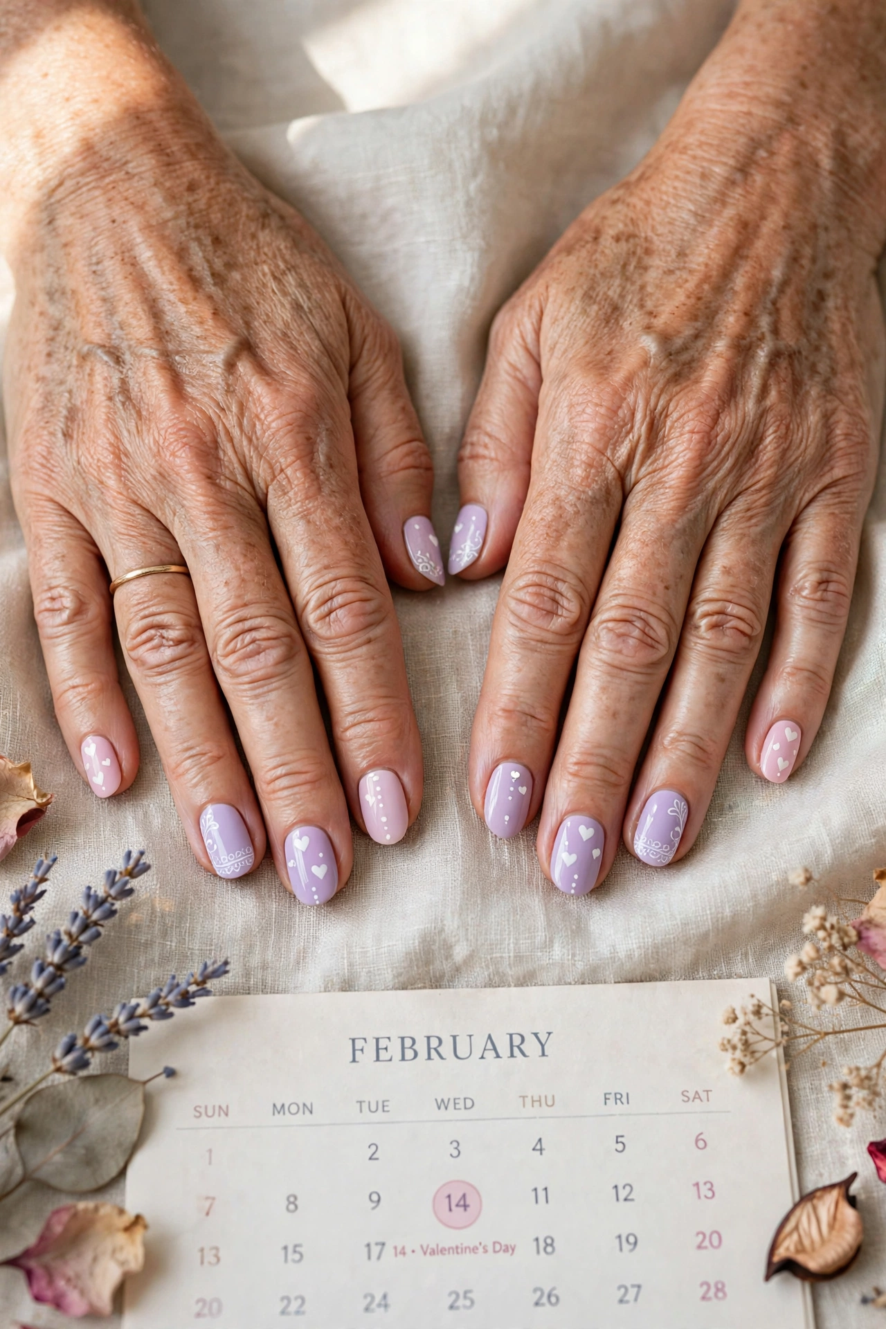 18 Pastel Valentine Accent Nails for Women over 50 for February Dates That Are Chic, Pretty and Easy to Wear 9 Pastel Lilac Pastel Valentine Accent Nails in Oval Shape with a Delicate White Detail