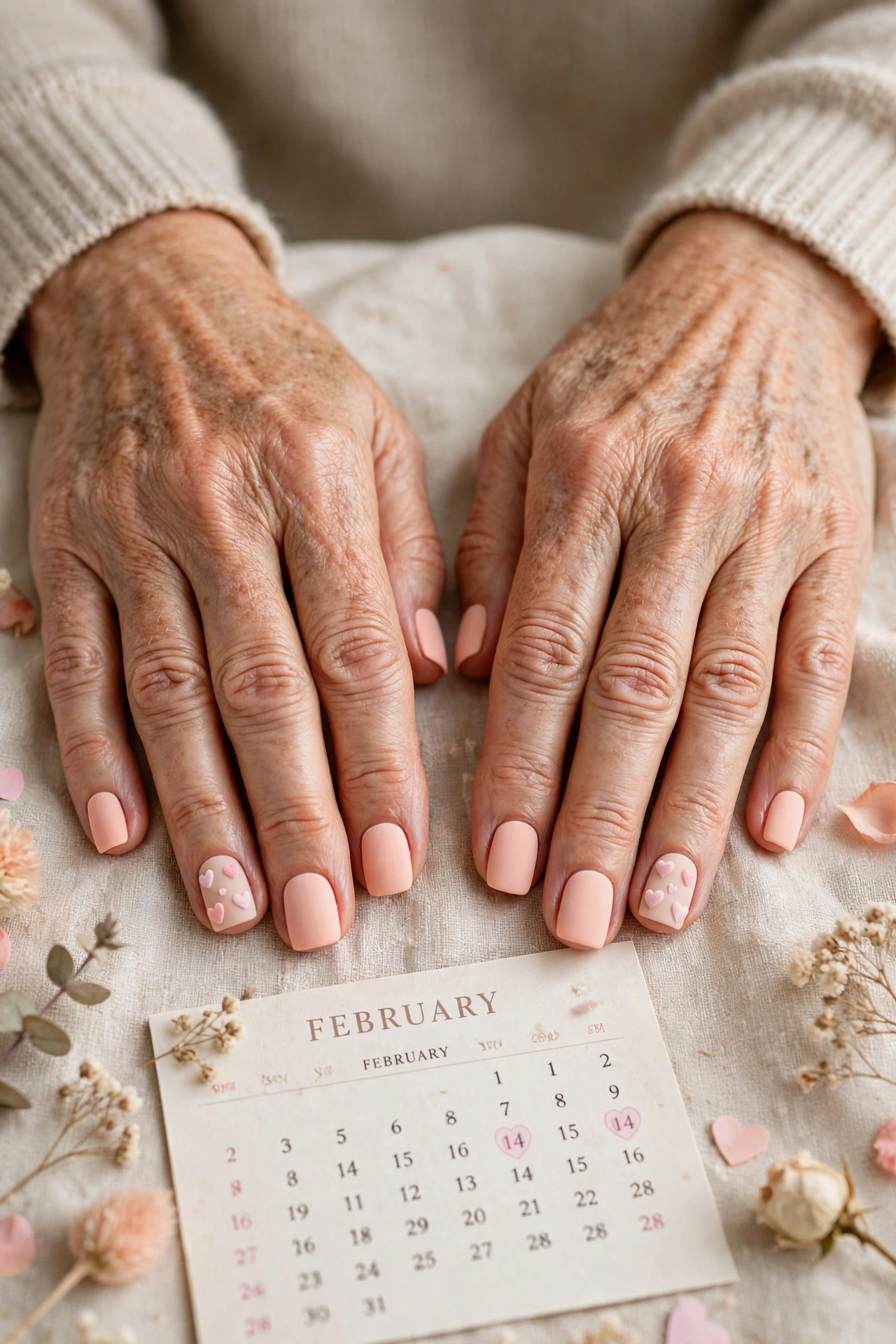 18 Pastel Valentine Accent Nails for Women over 50 for February Dates That Are Chic, Pretty and Easy to Wear 10 Pastel Peach Pastel Valentine Accent Nails in Short Square Shape with a Velvet Matte Finish