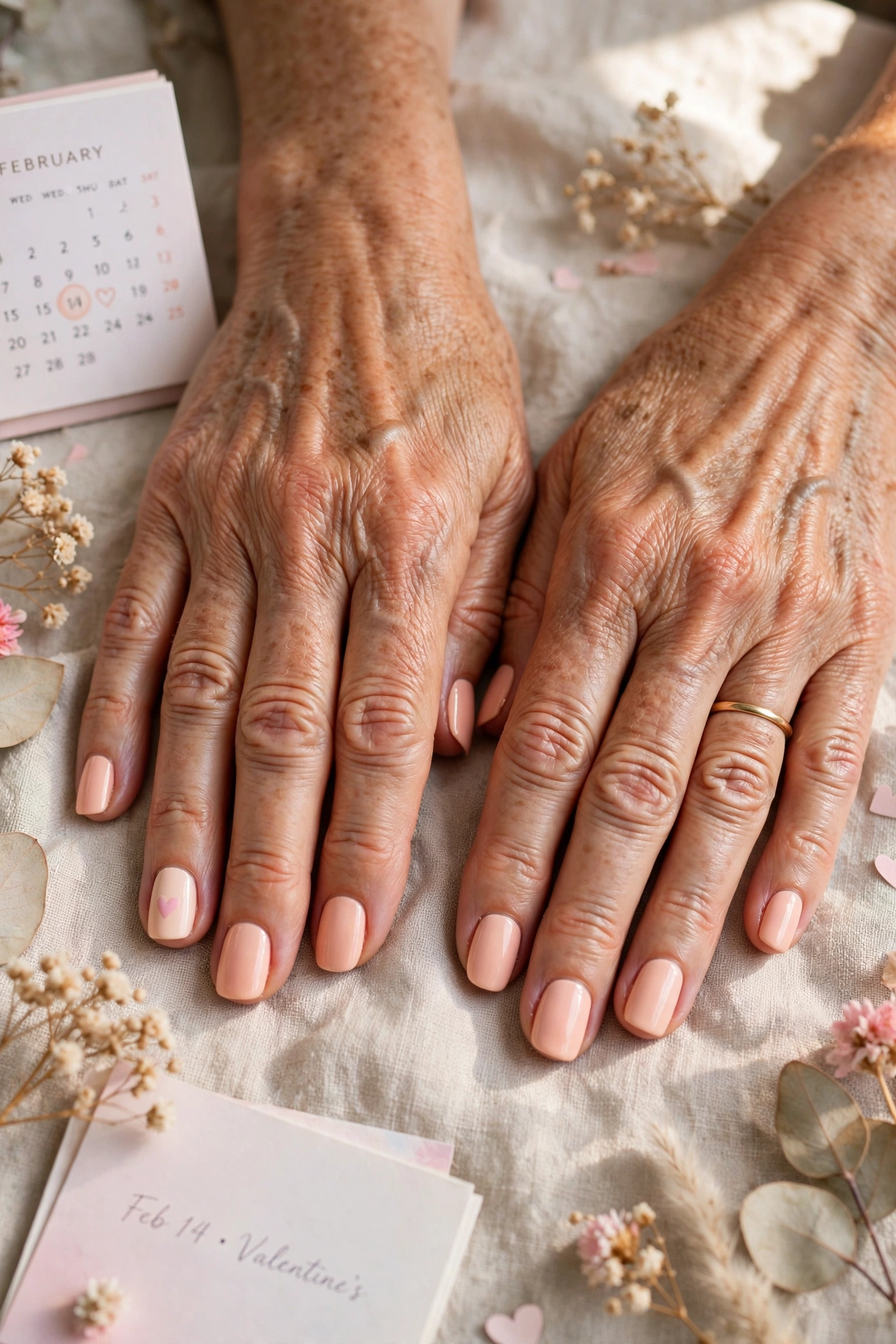 18 Pastel Valentine Accent Nails for Women over 50 for February Dates That Are Chic, Pretty and Easy to Wear 13 Pastel Peach Pastel Valentine Accent Nails in Squoval Shape with a Tiny Heart on the Accent Nail