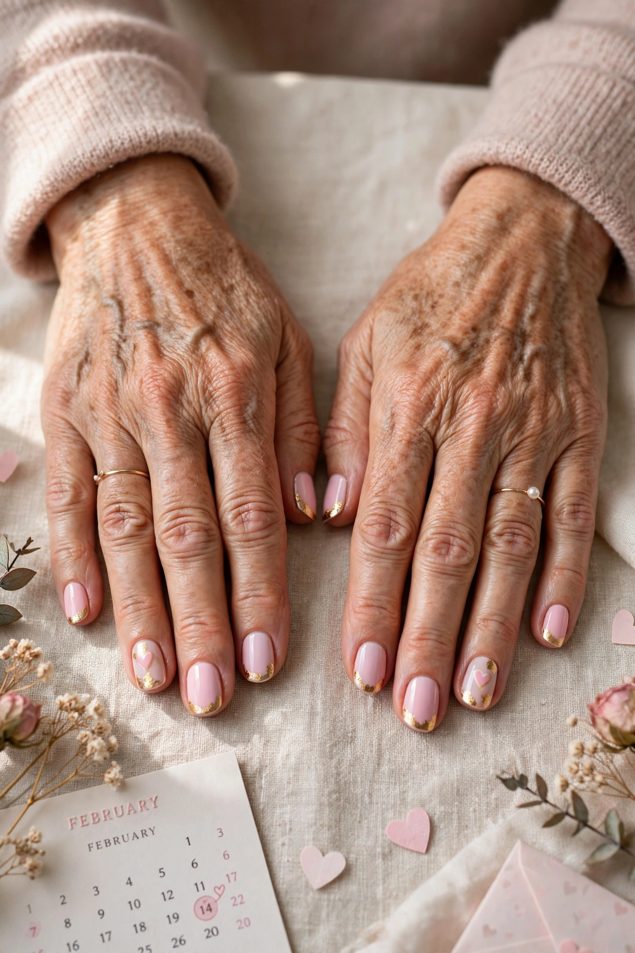 18 Pastel Valentine Accent Nails for Women over 50 for February Dates That Are Chic, Pretty and Easy to Wear 17 Pastel Pink Pastel Valentine Accent Nails in Round Shape with a Gold Foil Tip