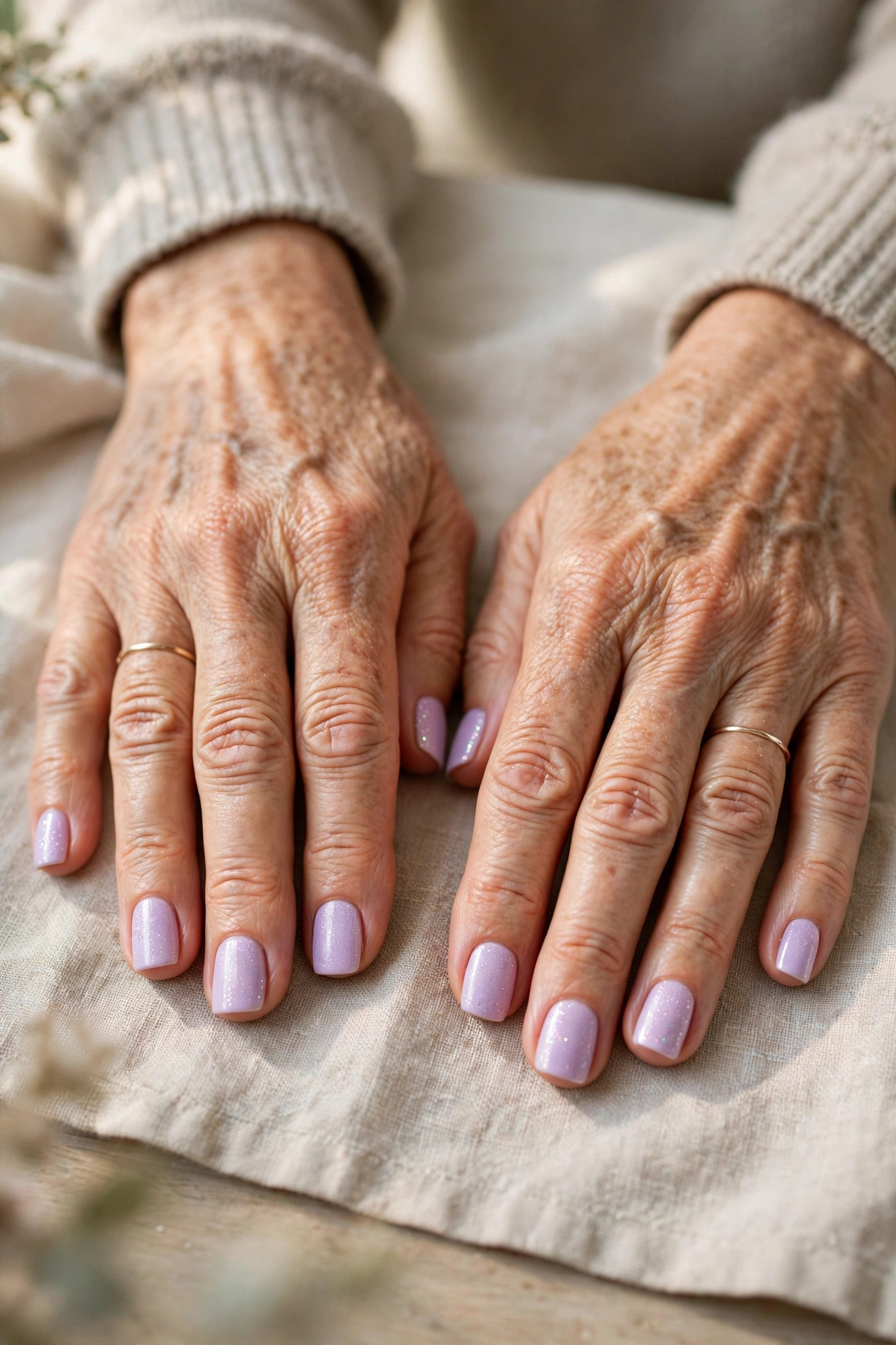 Pastel Lilac Pastel Valentine Short Nails in Short Square Shape with a Subtle Glitter Accent