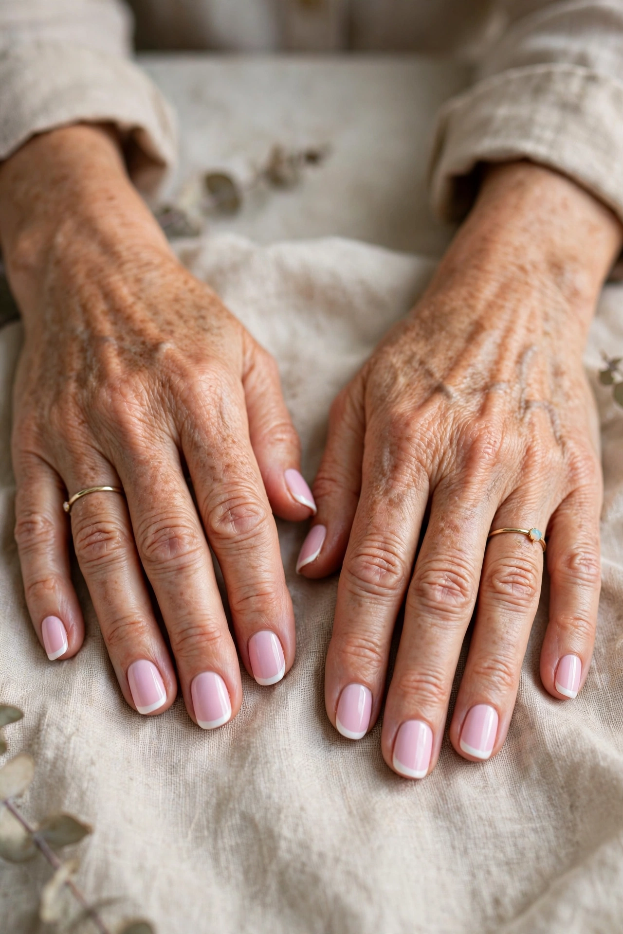 Pastel Pink Pastel Valentine Short Nails in Oval Shape with a Classic French Tip