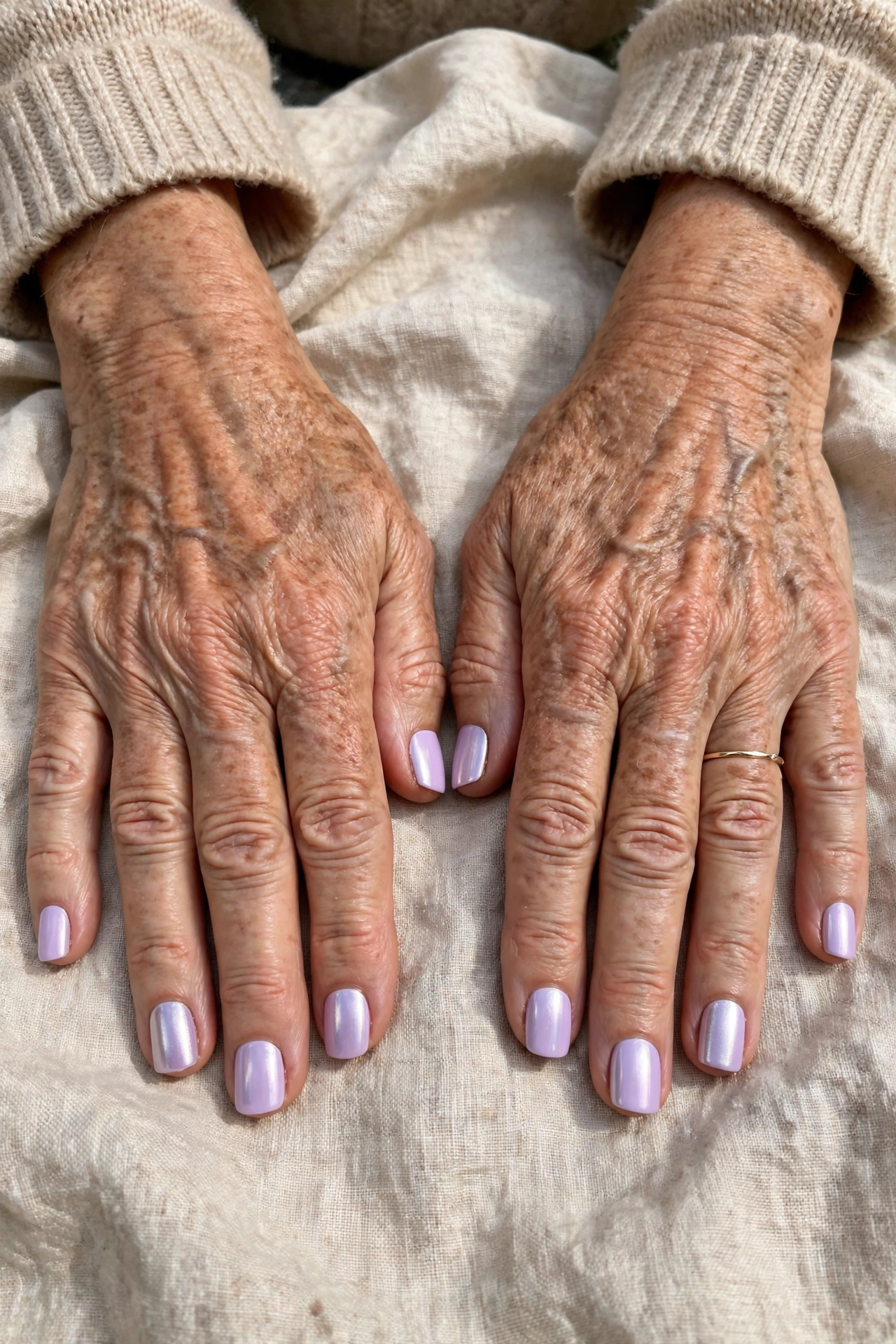 Pastel Lilac Pastel Valentine Short Nails in Short Square Shape with a Chrome Shine