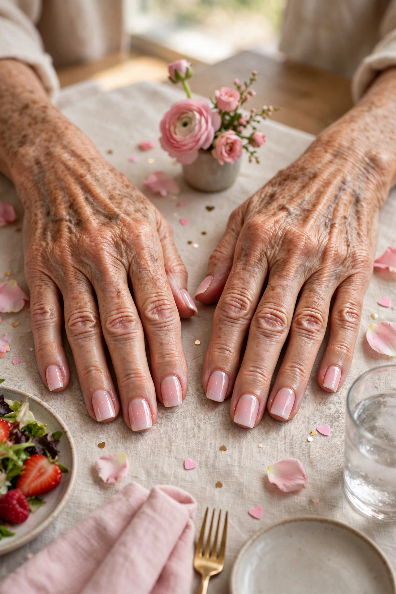 Pale Pink Pink Lip Gloss Nails in Short Square Shape with a Soft Ombré Fade