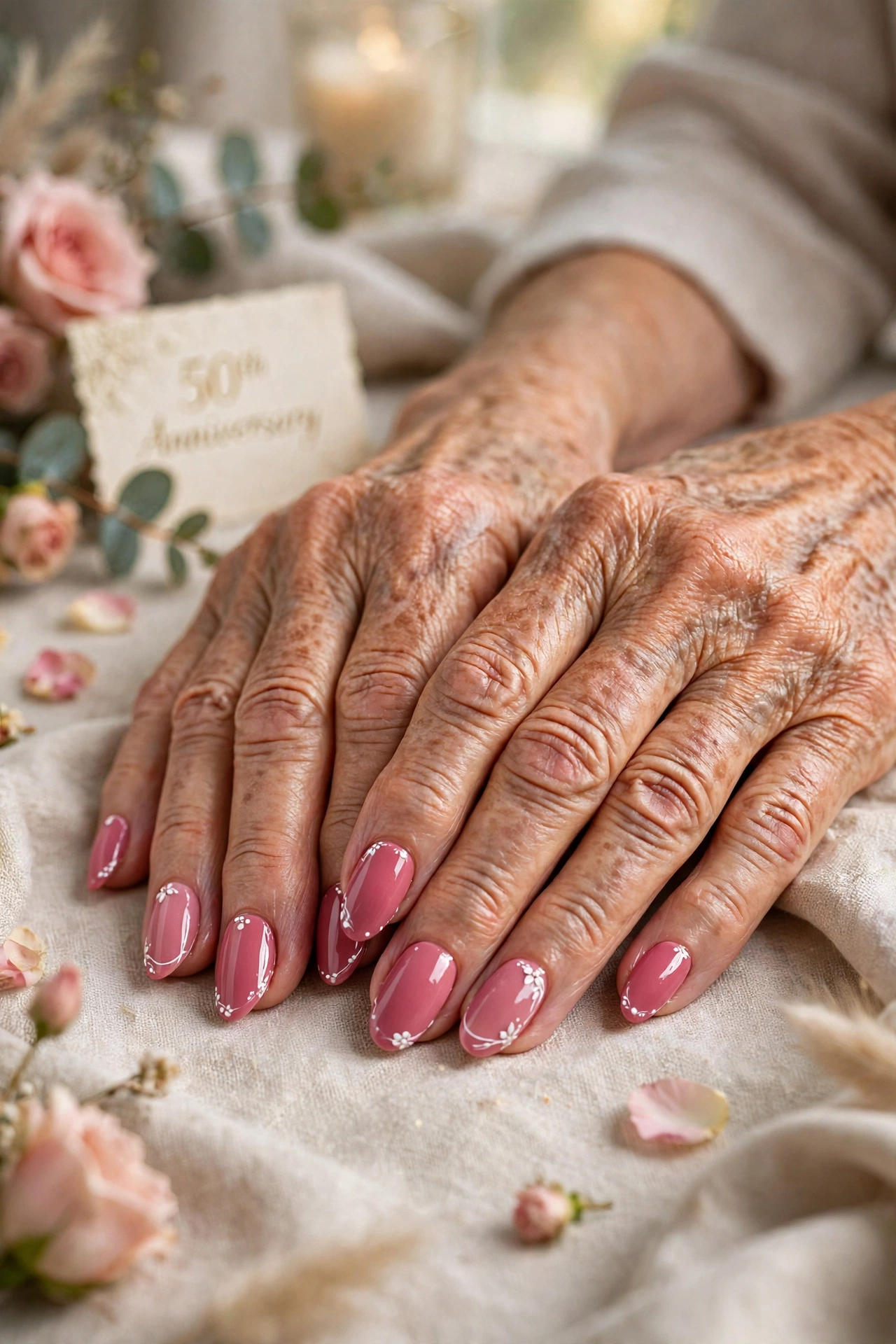 Rose Pink Pink Lip Gloss Nails with White Accents in Almond Shape with a Velvet Matte Finish