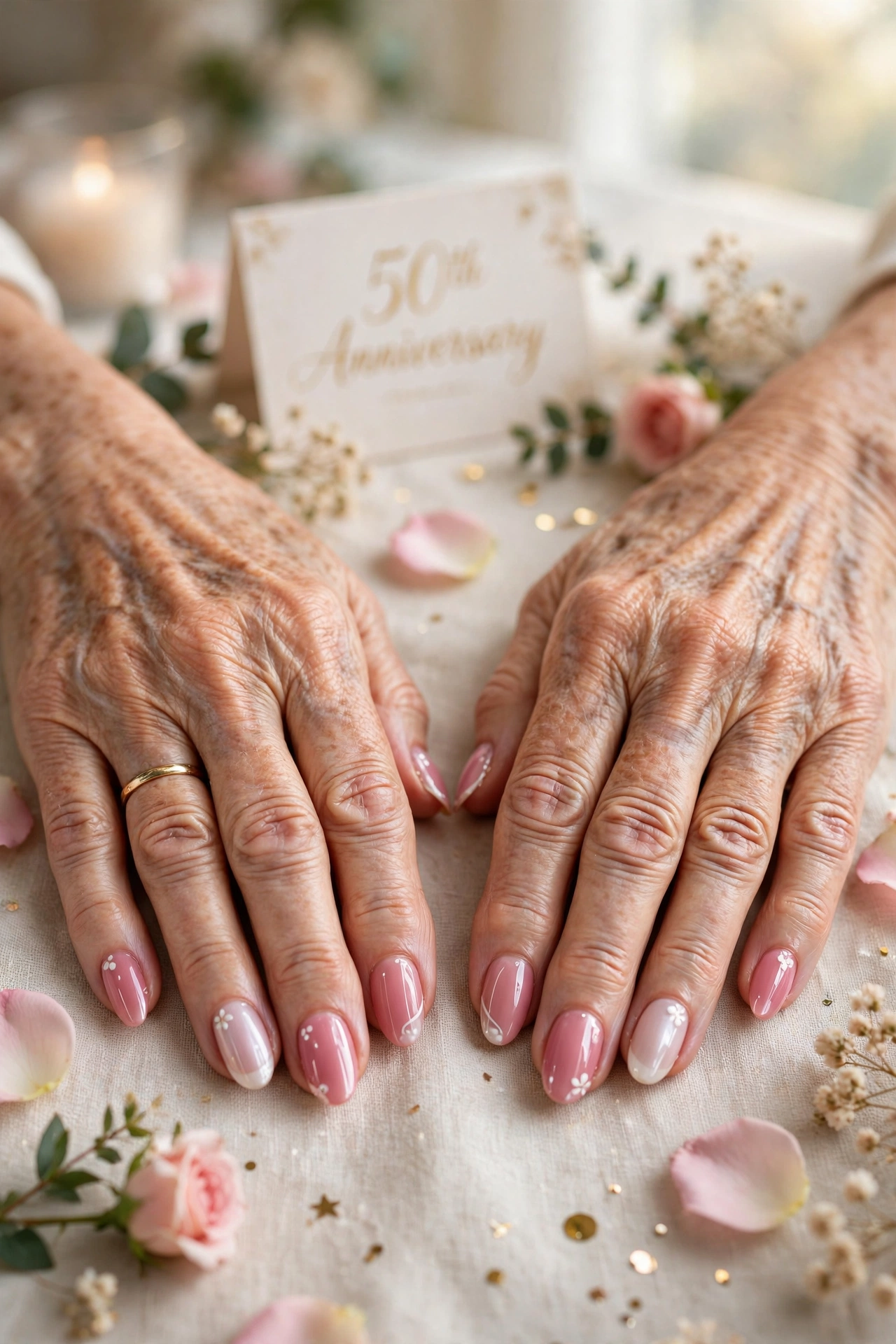 Rose Pink Pink Lip Gloss Nails with White Accents in Almond Shape with a Pearl Finish