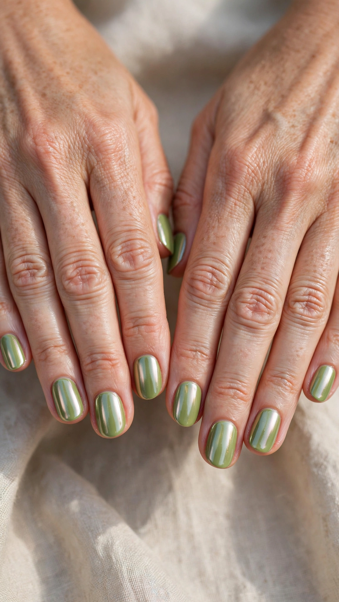 30 Pistachio Green Glazed Nails for March Everyday Wear That Are Fresh, Chic and Easy to Wear 4 Short Oval Pistachio Green Glazed Nails with a chrome-glazed finish and a clear glossy top