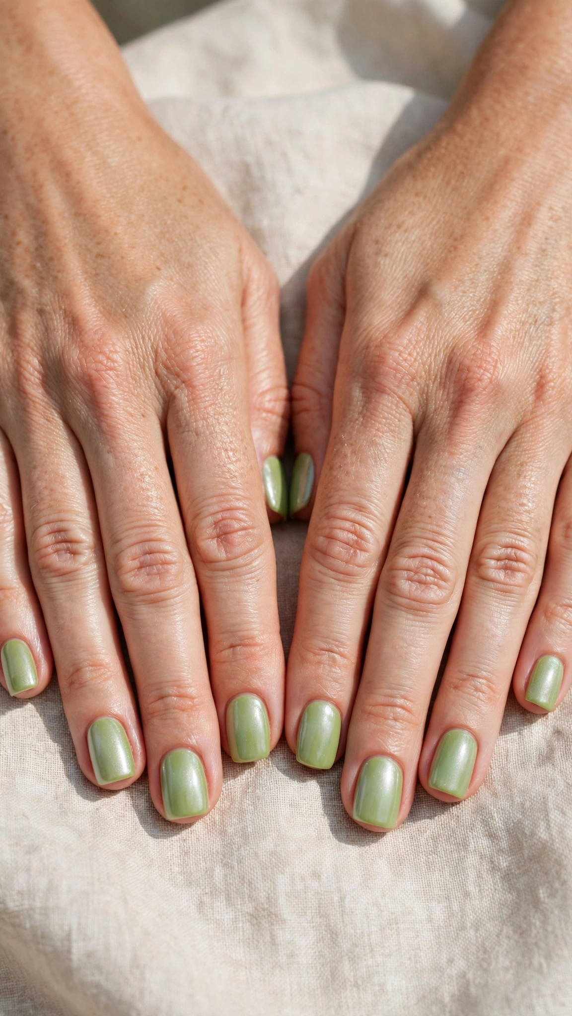30 Pistachio Green Glazed Nails for March Everyday Wear That Are Fresh, Chic and Easy to Wear 7 Short Square Pistachio Green Glazed Nails with a pearl-glazed finish and a milky base