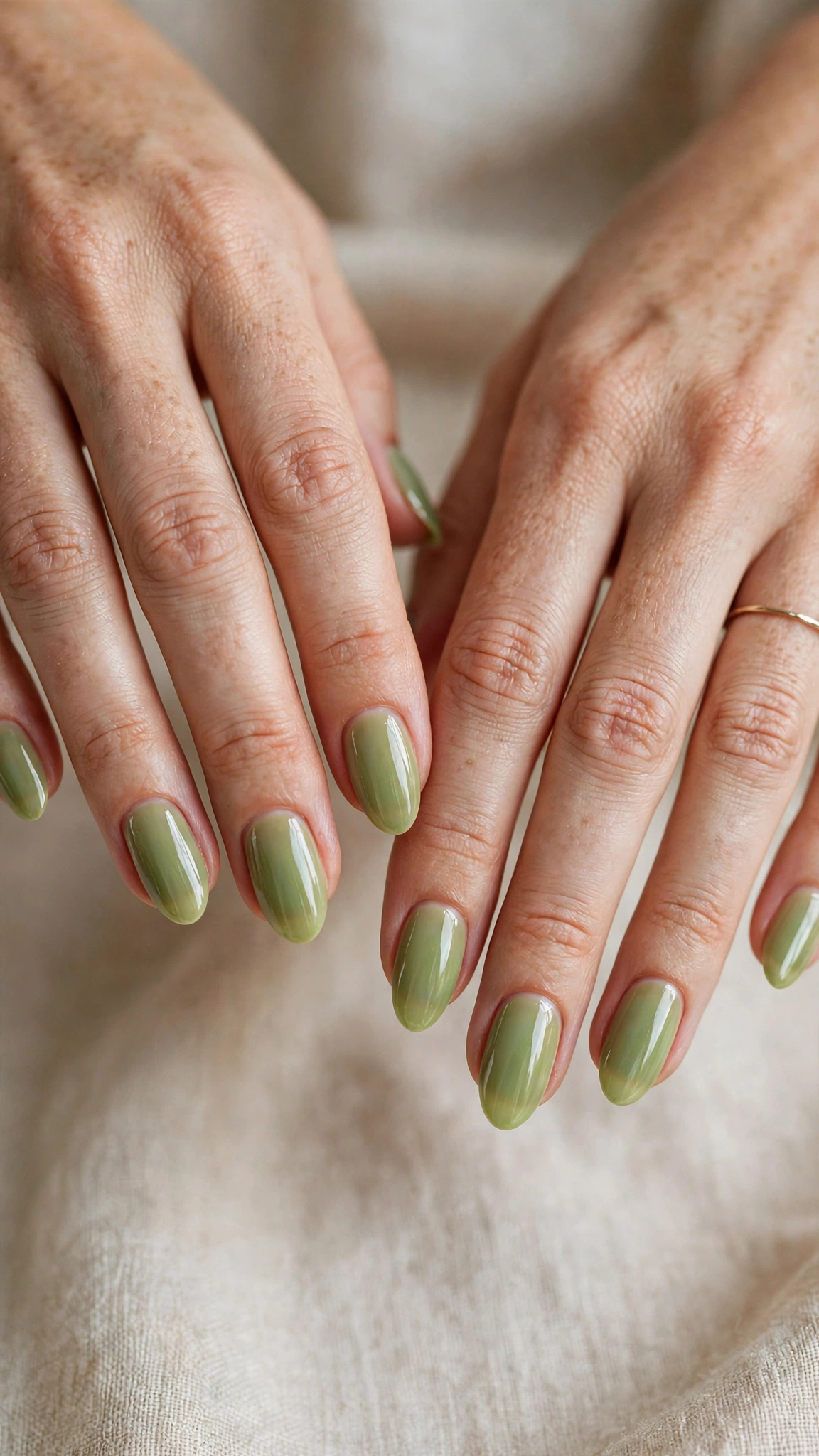 30 Pistachio Green Glazed Nails for March Everyday Wear That Are Fresh, Chic and Easy to Wear 10 Almond Pistachio Green Glazed Nails with a glazed finish and a sheer wash