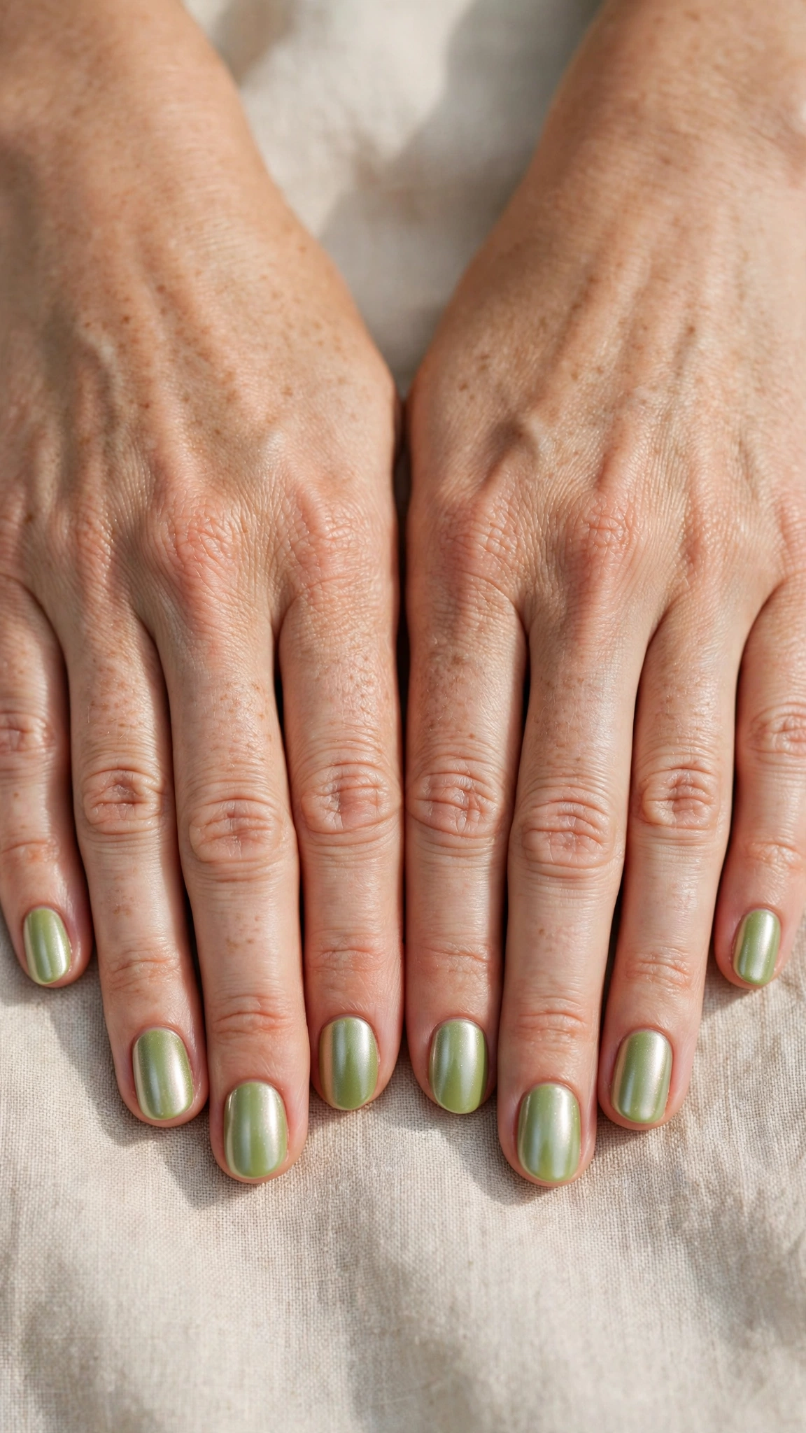 30 Pistachio Green Glazed Nails for March Everyday Wear That Are Fresh, Chic and Easy to Wear 12 Short Oval Pistachio Green Glazed Nails with a chrome-glazed finish and a soft chrome shine
