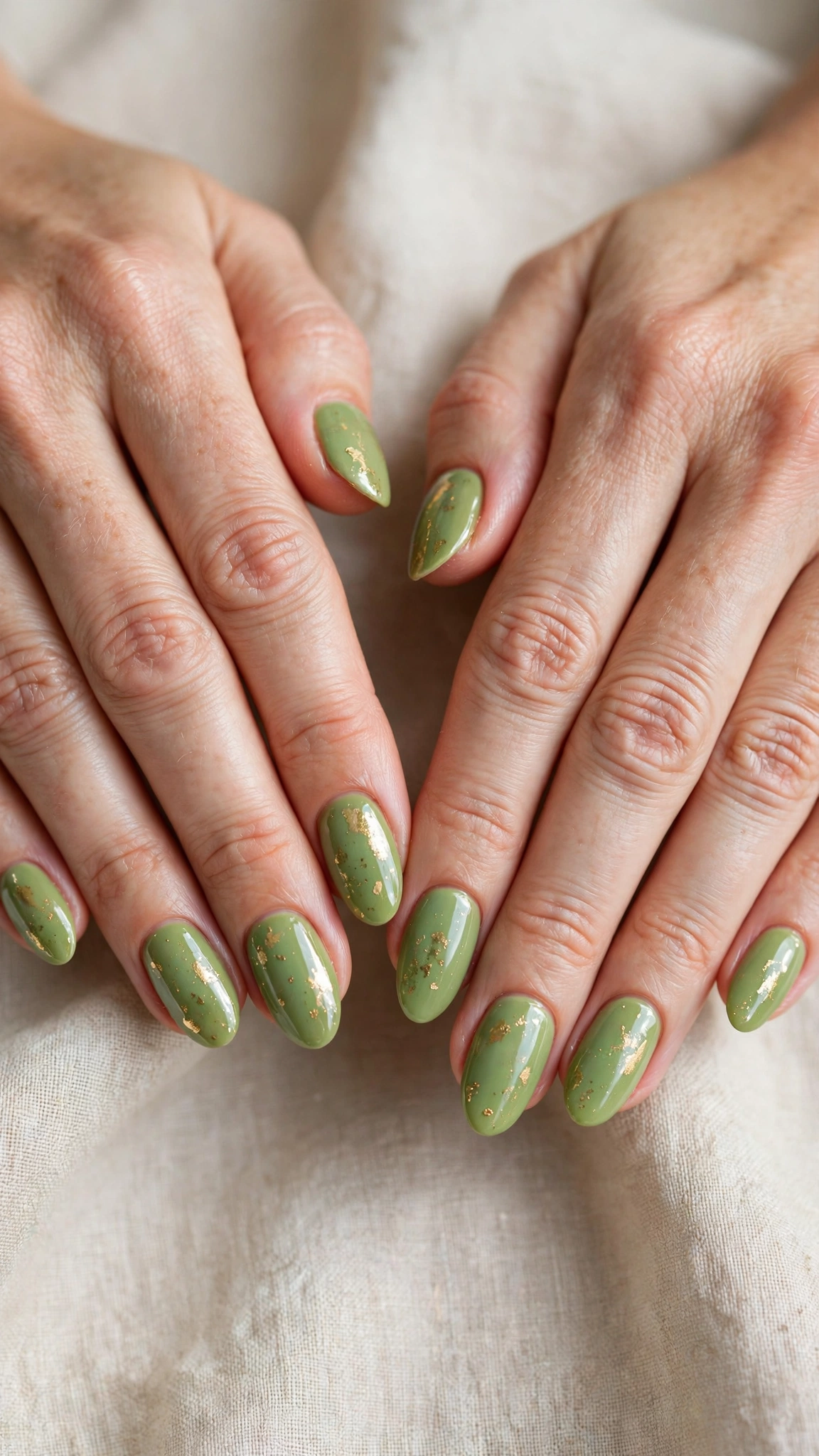 30 Pistachio Green Glazed Nails for March Everyday Wear That Are Fresh, Chic and Easy to Wear 19 Oval Pistachio Green Glazed Nails with a glazed finish and a gold foil fleck