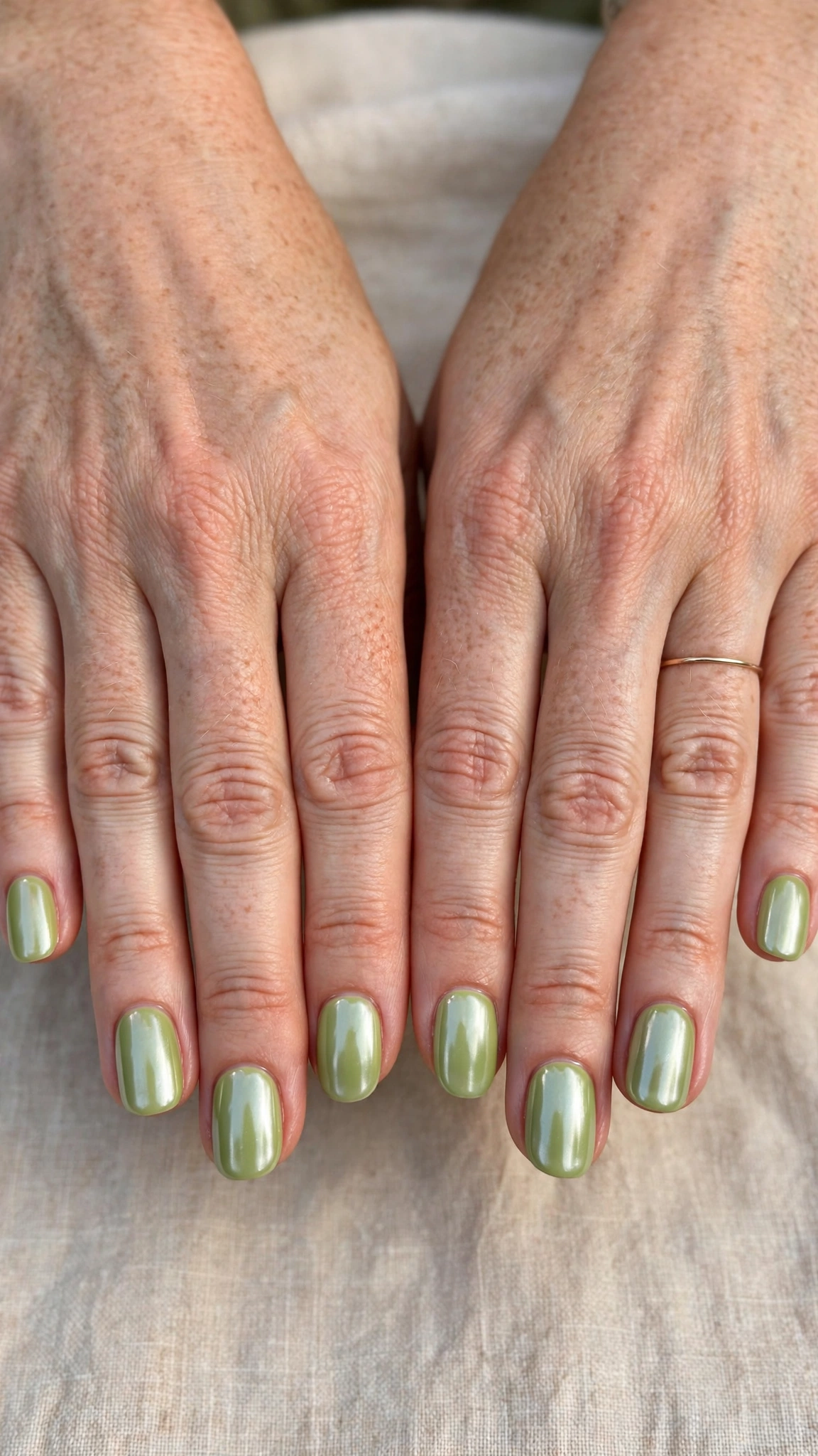 30 Pistachio Green Glazed Nails for March Everyday Wear That Are Fresh, Chic and Easy to Wear 21 Rounded Square Pistachio Green Glazed Nails with a chrome-glazed finish and a milky base