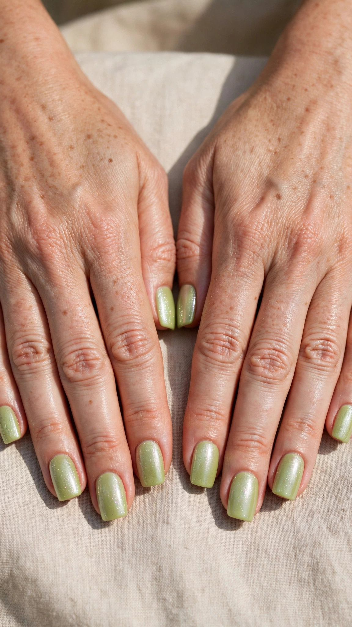 30 Pistachio Green Glazed Nails for March Everyday Wear That Are Fresh, Chic and Easy to Wear 22 Square Pistachio Green Glazed Nails with a pearl-glazed finish and a barely-there glitter