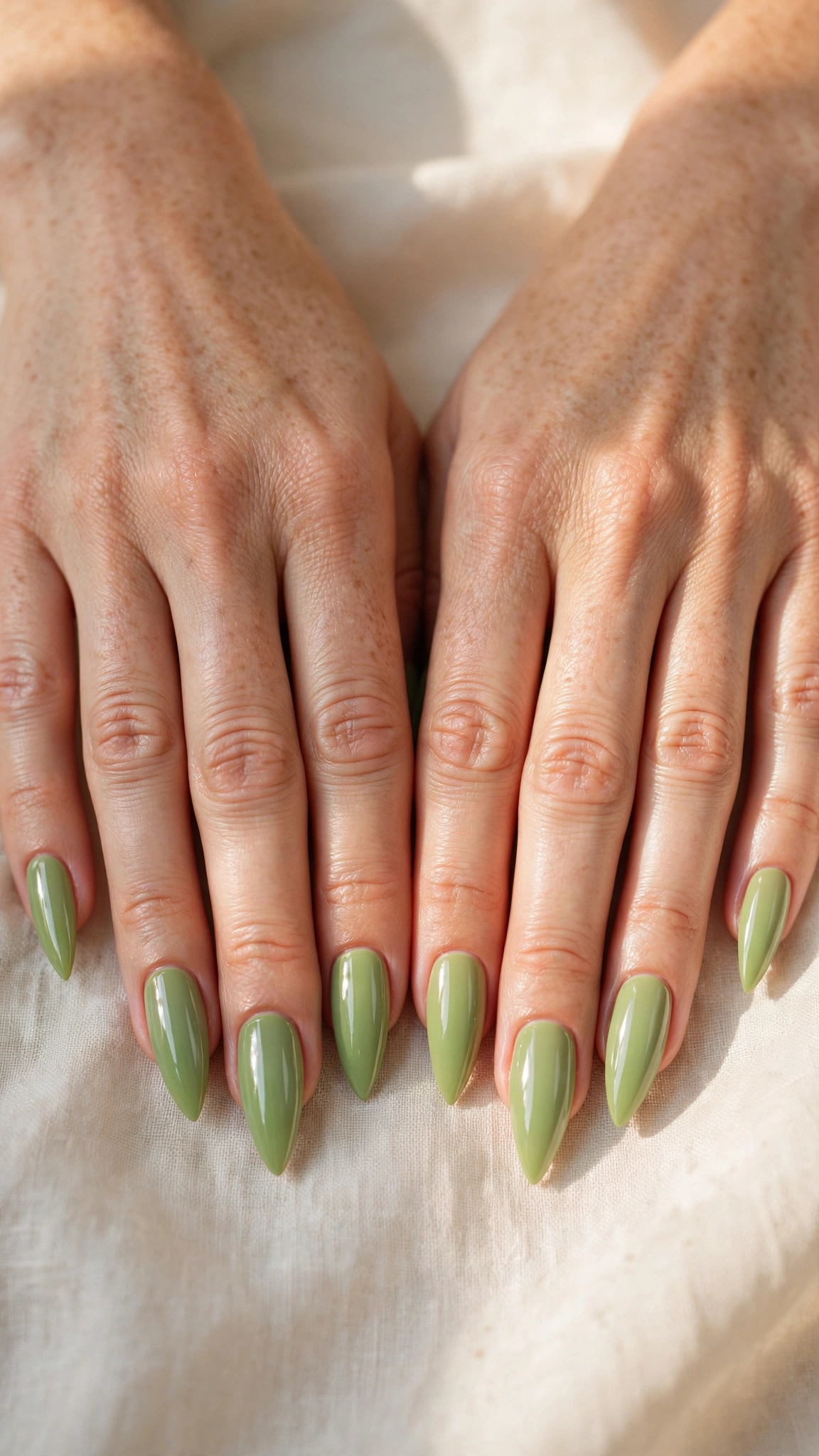 30 Pistachio Green Glazed Nails for March Everyday Wear That Are Fresh, Chic and Easy to Wear 25 Soft Stiletto Pistachio Green Glazed Nails with a glassy glazed finish and a pastel glow
