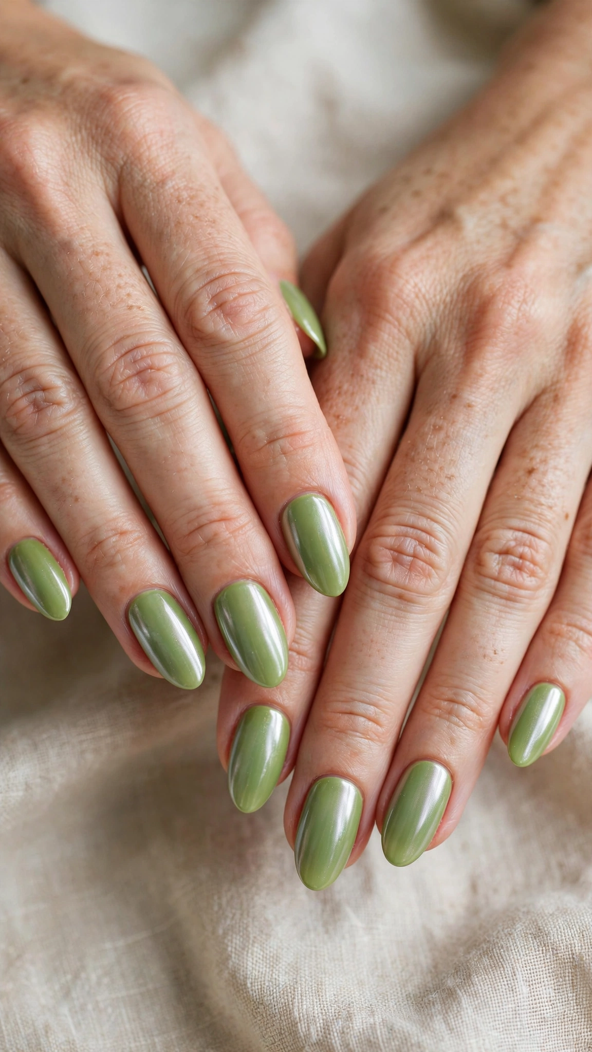 30 Pistachio Green Glazed Nails for March Everyday Wear That Are Fresh, Chic and Easy to Wear 26 Almond Pistachio Green Glazed Nails with a glazed finish and a soft chrome shine