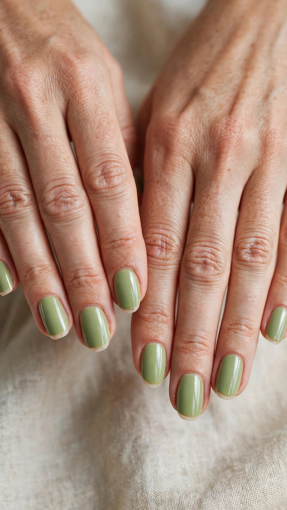 Oval Pistachio Green Minimalist Nails with a glossy finish and a negative-space tip