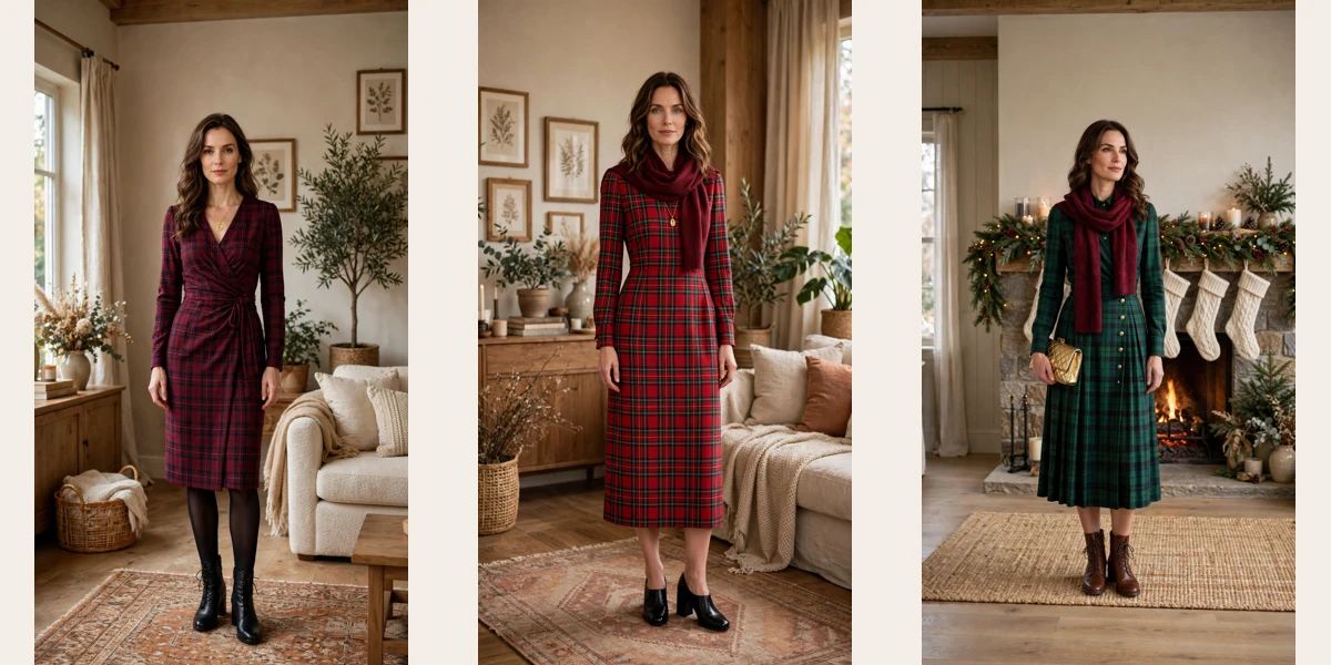 20 Plaid Dress Outfits for Winter Family Gatherings That Are Chic, Warm and Elegant