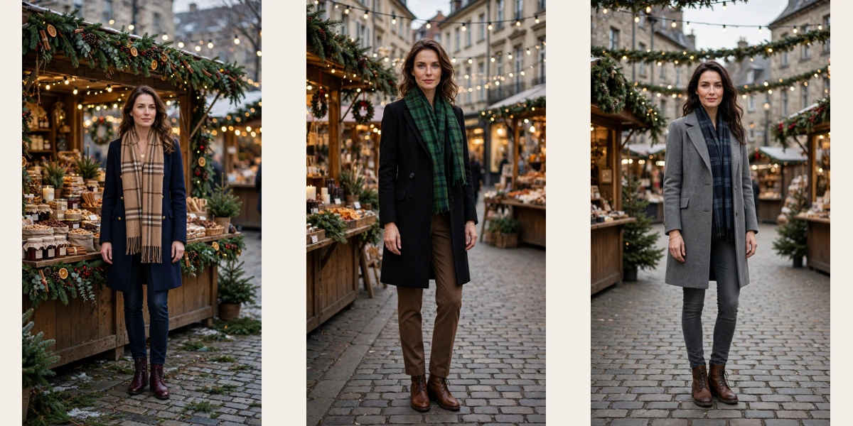 22 Plaid Scarf and Coat Outfits for Christmas Markets That Are Chic, Warm and Elegant