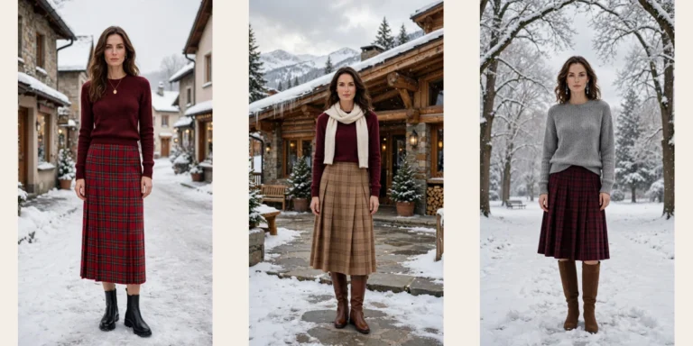 33 Plaid Skirt and Sweater Outfits for Winter Weekends That Are Chic, Warm and Elegant
