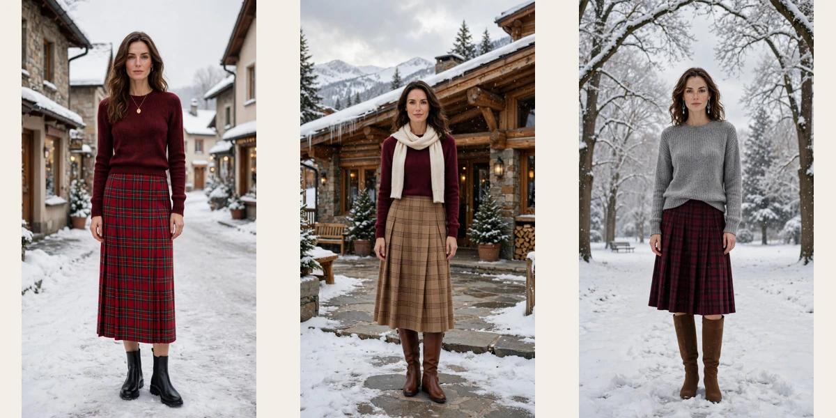 33 Plaid Skirt and Sweater Outfits for Winter Weekends That Are Chic, Warm and Elegant
