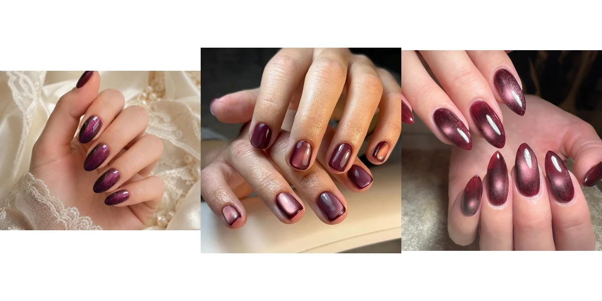 40 Plum Cat Eye Magnetic Nails for Women in Their 30s for January Evenings
