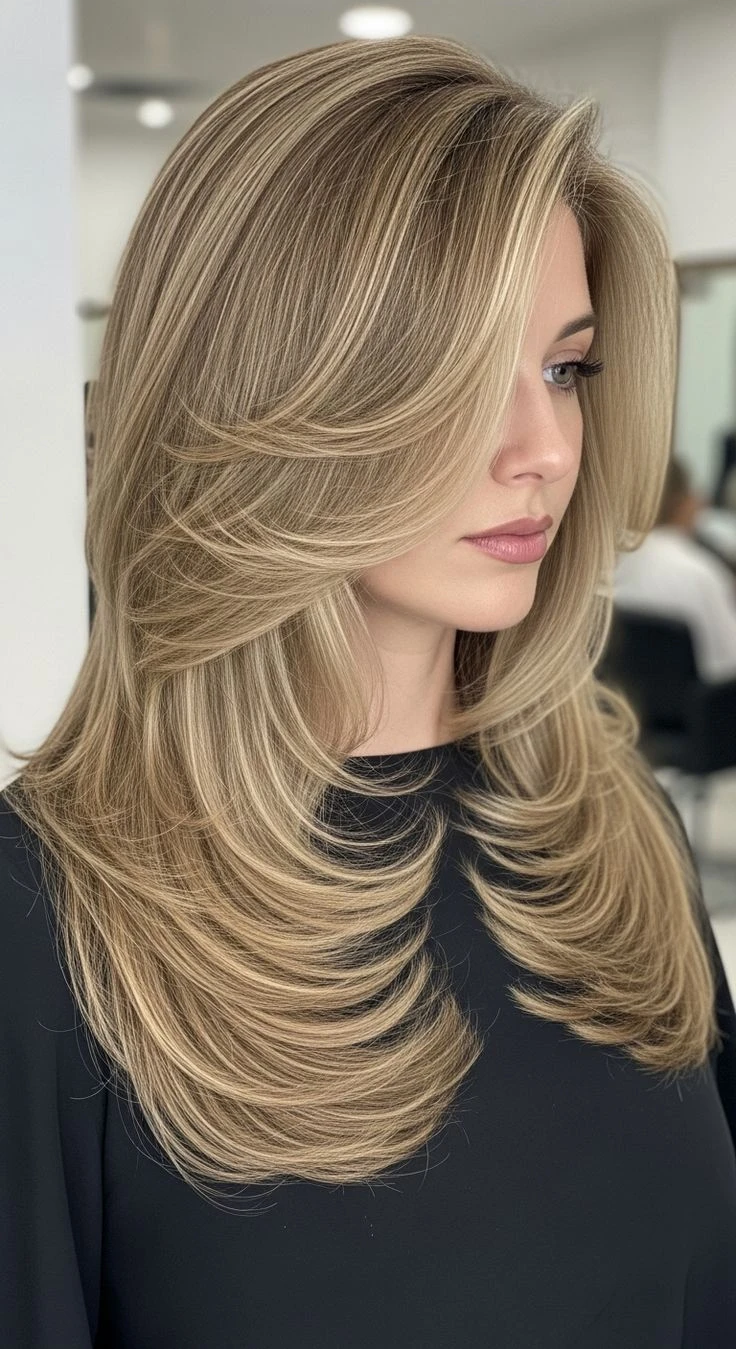 33 Retro Blowout Hairstyles for Long Hair with Flipped-Out Layers That Feel Bouncy, Flowing and Easy to Wear 10 Long Retro Blowout with Face-Framing Flipped Layers