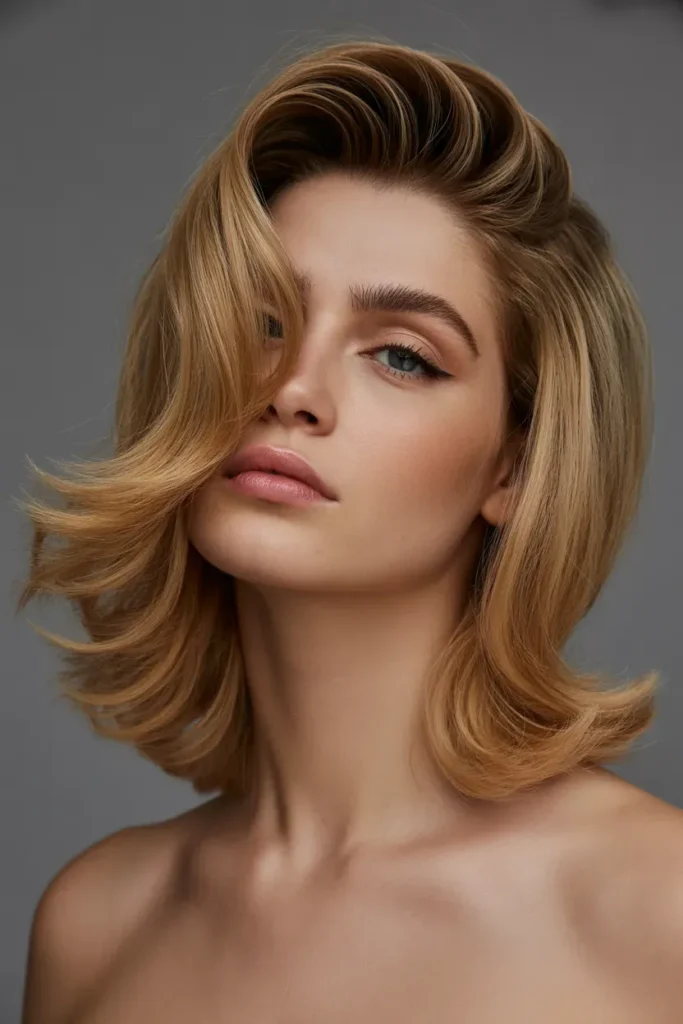 40 Retro Blowout Hairstyles for Medium Hair with an Off-Centre Part That Feel Bouncy, Polished and Easy to Wear 5 Medium Blowout Curls with a Gentle Side Part