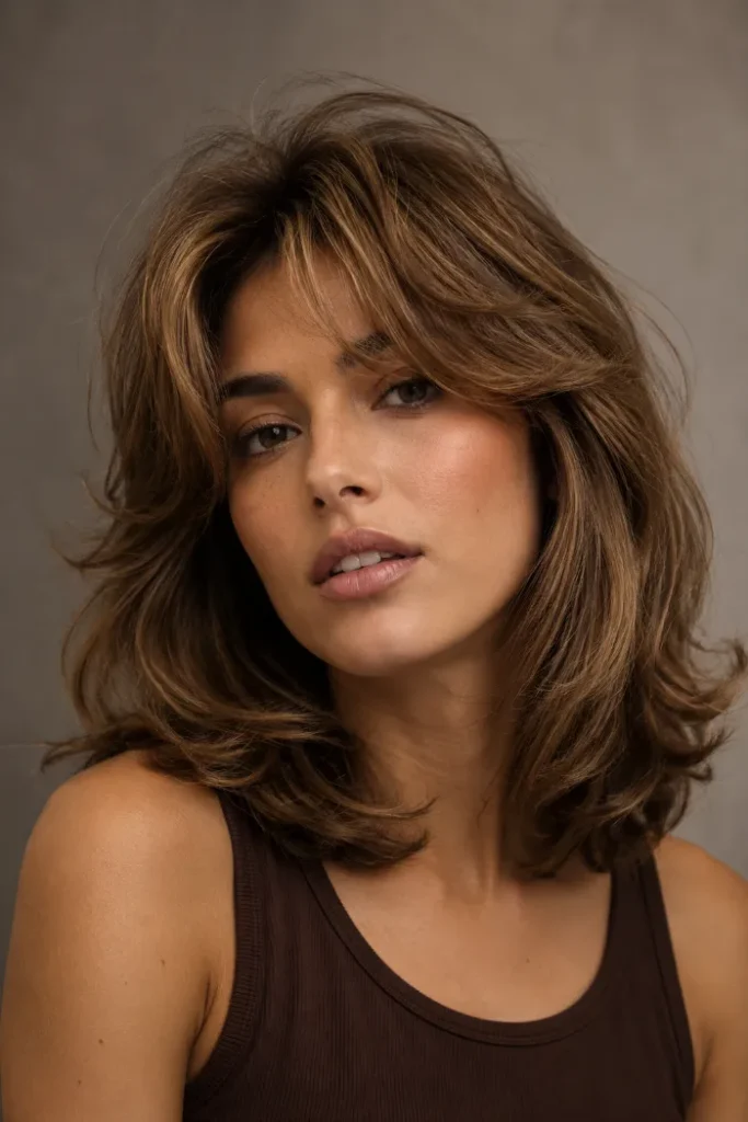 40 Retro Blowout Hairstyles for Medium Hair with an Off-Centre Part That Feel Bouncy, Polished and Easy to Wear 6 Retro Medium Blowout with a Rounded Silhouette