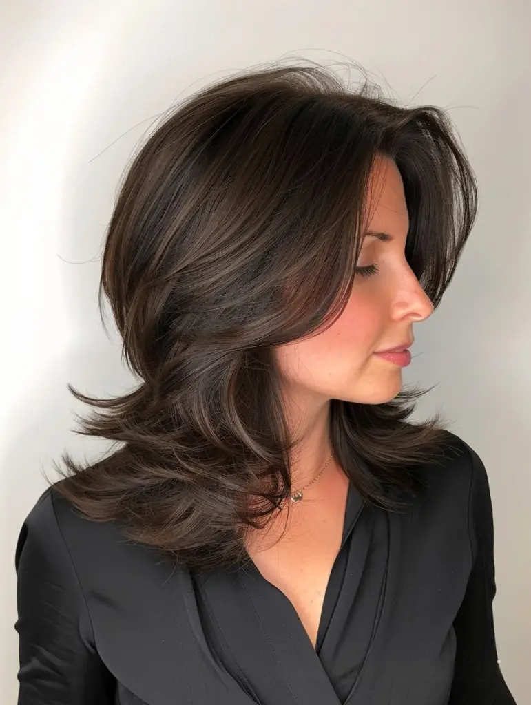 40 Retro Blowout Hairstyles for Medium Hair with an Off-Centre Part That Feel Bouncy, Polished and Easy to Wear 29 Off-Centre Medium Waves with a Vintage Feel